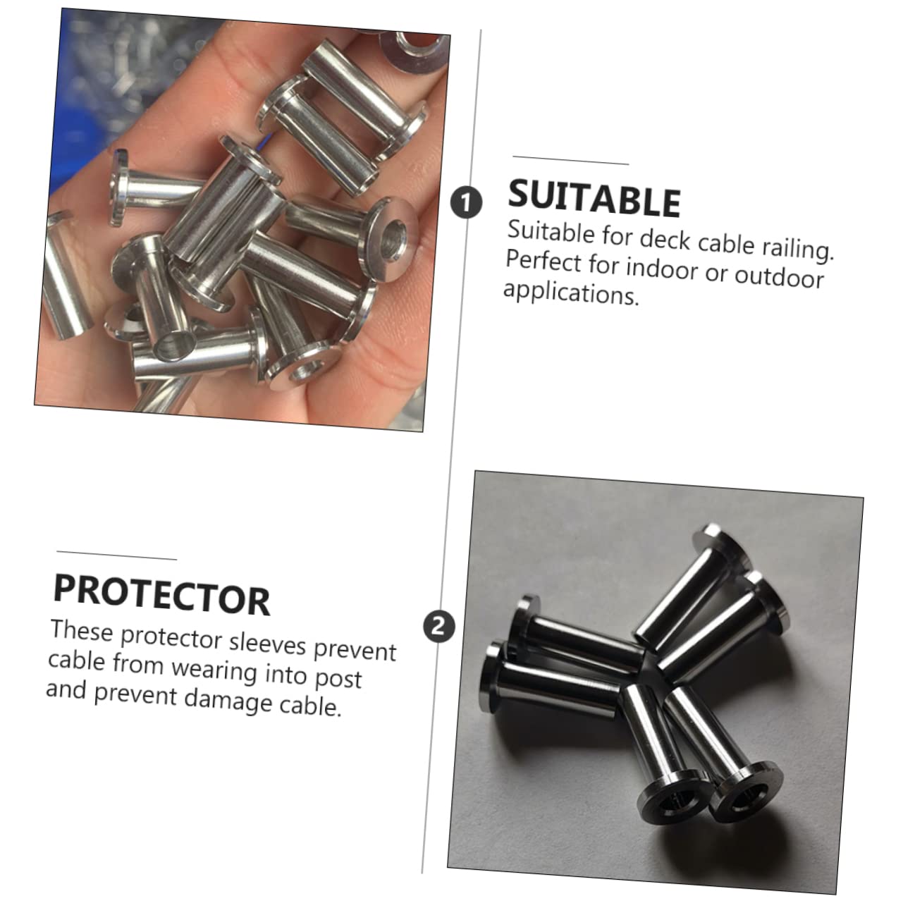 Homoyoyo Stainless Steel Cable Railing Protector Sleeves 50pcs DIY Wire Rope Protectors with Drill Bit for Decks and Balustrades Sturdy Cable Railing Kit Accessories