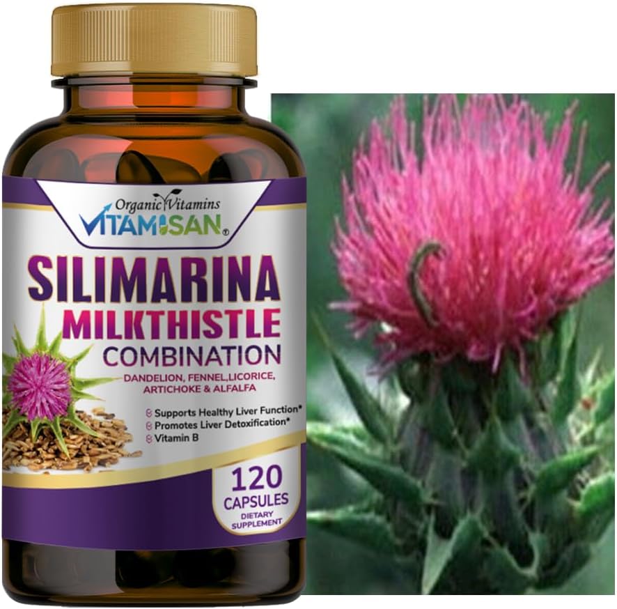 Miniatura 2 de Silimarina de cardo mariano con diente de león, hinojo. Regaliz, alcachofa, alfalfa, fórmula de desintoxicación y limpieza, apoyo para la salud del