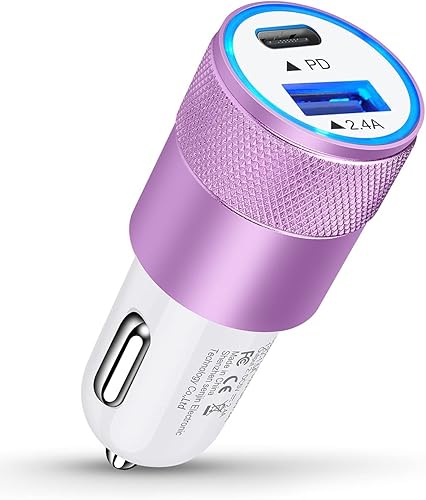 Cargador de coche USB C, cargador de automóvil para teléfono celular de 30 W, tipo PD C, adaptador de encendedor de cigarrillos de doble puerto,