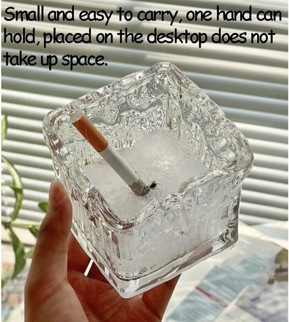 Ashtray Glass Transparent Ashtray Decorated with Ice Cube Shape Simple Ashtray Home Ashtrays(320ml)