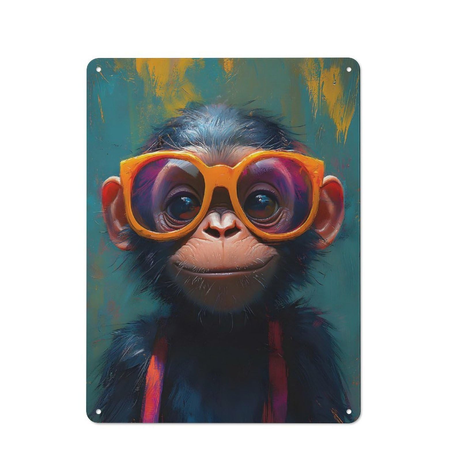 Junmoney Chimp With Sunglasses 40X30cm Rustic Metal Sign With For Guest Room Or Hallway, For Vintage Wall Decor Fans, For Metal Sign Collectors