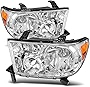 AUTOSAVER88 Headlight Assembly Compatible with 2007-2013 Tundra /2008-2017 Sequoia Chrome Housing Amber Reflector Clear Lens