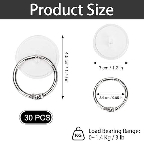 Miniatura 2 de 30 ganchos de techo autoadhesivos de 0.8 in, gancho para colgar en disco pequeño con anillo de acero inoxidable de 1.2 in, ganchos de pared