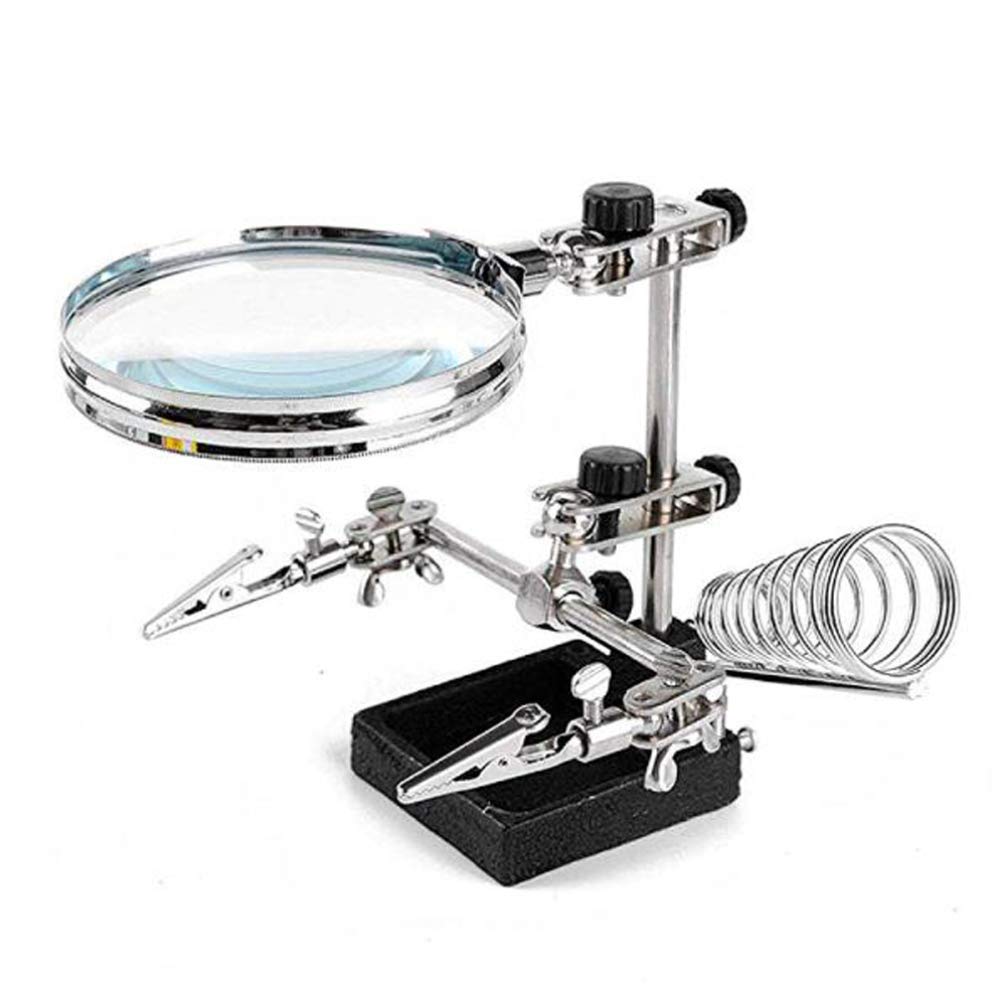 Lente d'ingrandimento da tavolo 10x, con morsetto e supporto per saldatore, regolabile, multifunzione, per gioielli, hobby, officina, Lucky Star