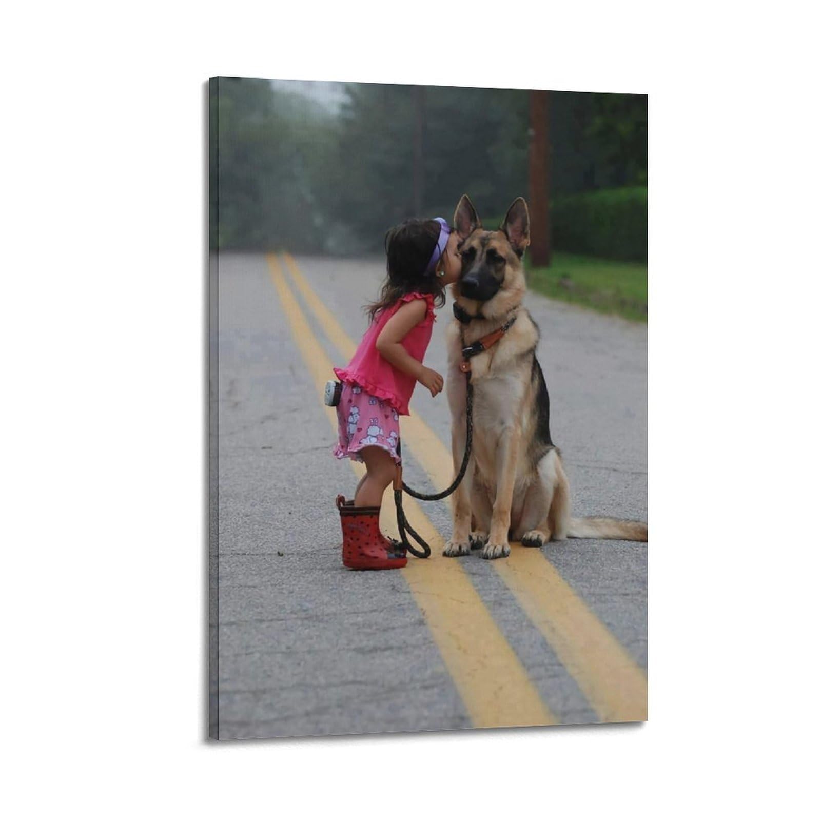 Xkuga Girls Frame-Style Sheepdog Animal Poster Wildlife Little Friendship Modern Decorative Canvas Prints - Ideal Wall Art For Family, Man Cave, Game Room, Boys & Bedroom 20X30inch(50X75cm)