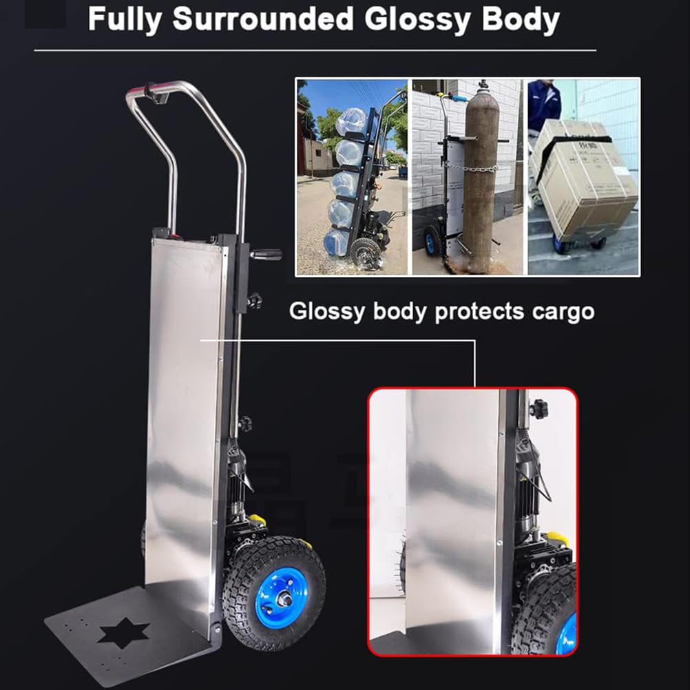 Carrello Elettrico per Salire Scale, con Maniglia Telescopica, salire le scale pesanti con corda di sicurezza e pompa ad aria per il trasporto di mobili,001