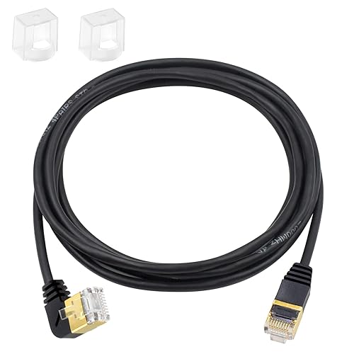 Duttek Cable Ethernet de 90 Gegree Cat 8, 40Gbps 2000Mhz de alta velocidad en ángulo izquierdo, RJ45 macho a macho, cable Ethernet compatible con