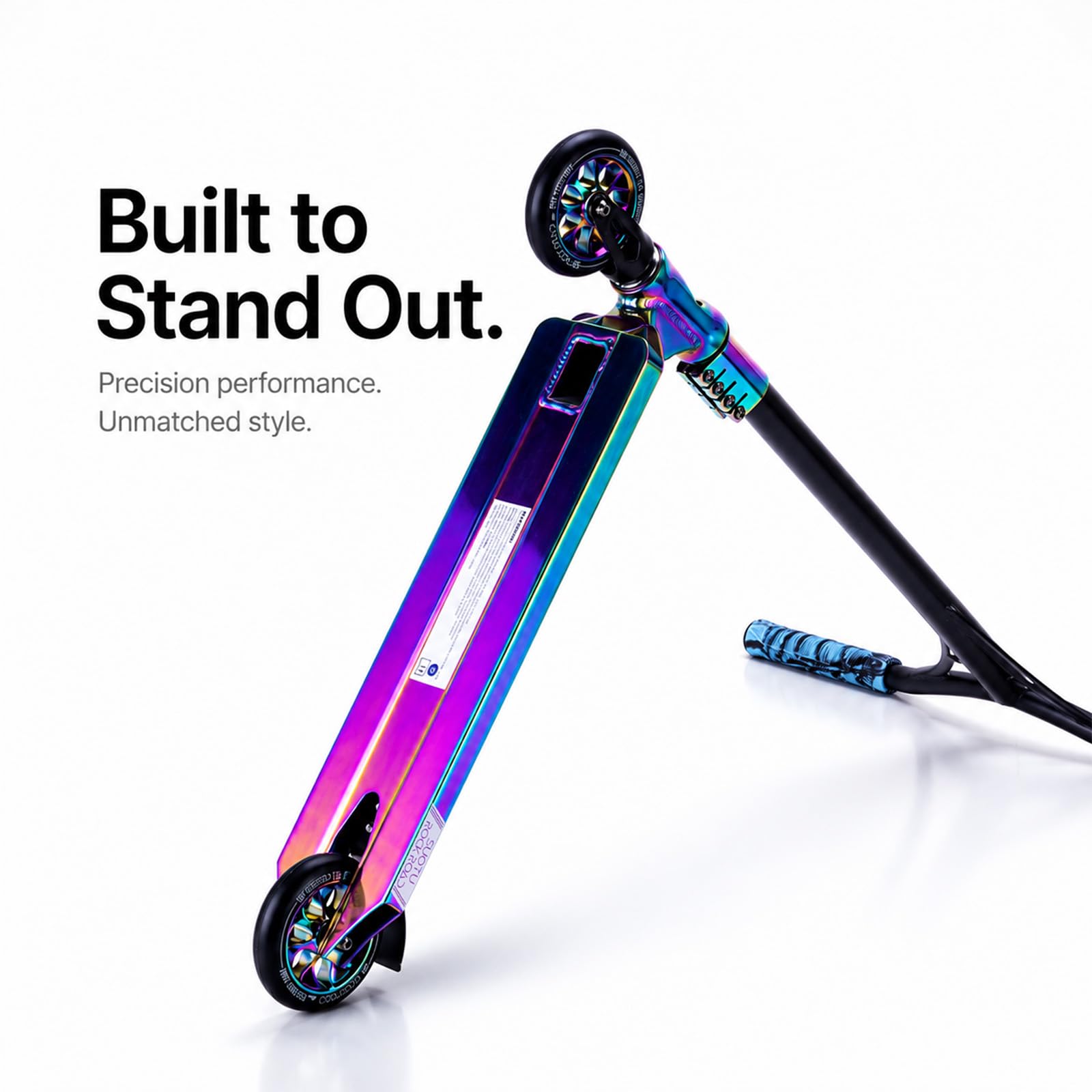 Patinete Freestyle, Dirección de 360°, Ruedas de PU de 85A 110 mm, Scooter Freestyle para Niños Adolescente y Adultos, Capacidad Máxima de Carga: 100 kg, Aluminio (Negro – Arcoíris)