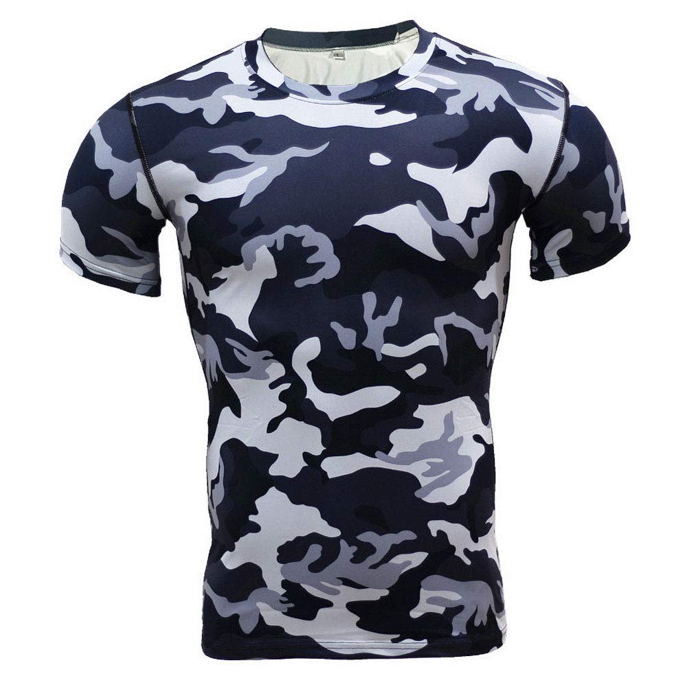 Men Camouflage Printing Short Sleeve Compression Sports T-Shirt Crew Neck