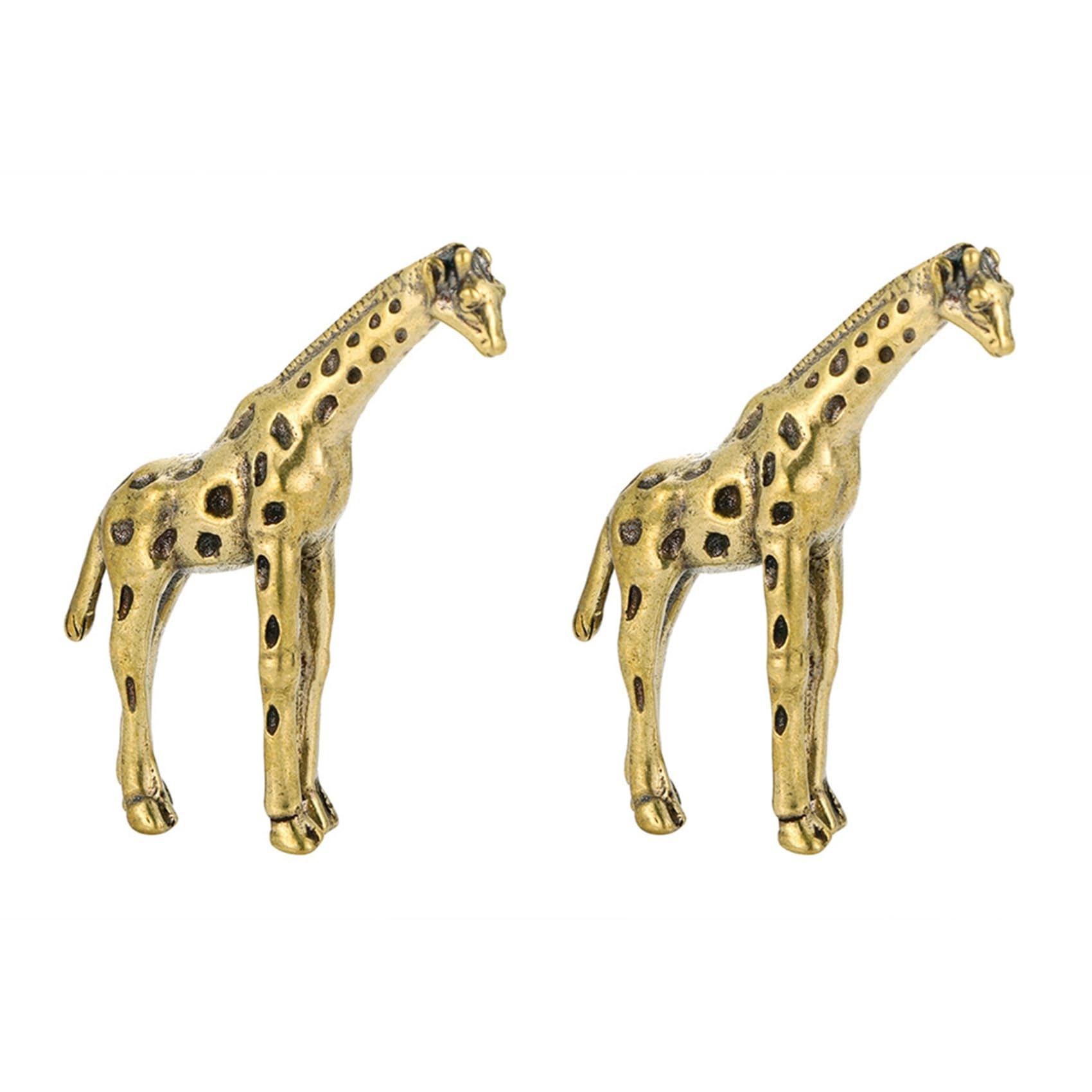 Htuygyjaw 2X Solid Brass Giraffe Statue Desktop Ornament Vintage Animal Figurines Miniatures Decorations Crafts Home Decors