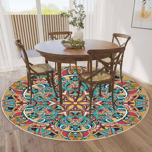 Tapis de salle à manger rond Ø 206 cm bohème et oriental pour grande table