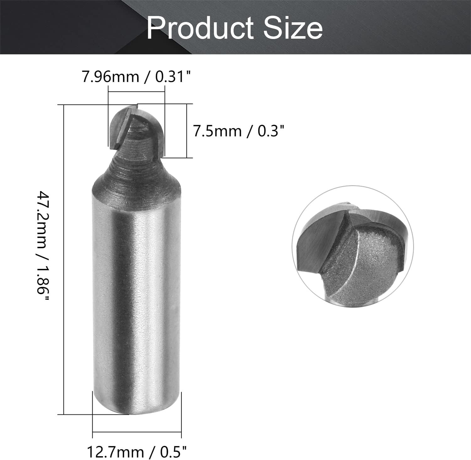 Utoolmart Round Router Bit, Core Box Cemented Carbide Tip Router Bit, 1/2-inch Shank 5/16-inch Cutting Diameter, for Carpentry Woodworking Milling Cutter Tool, 1 Pcs