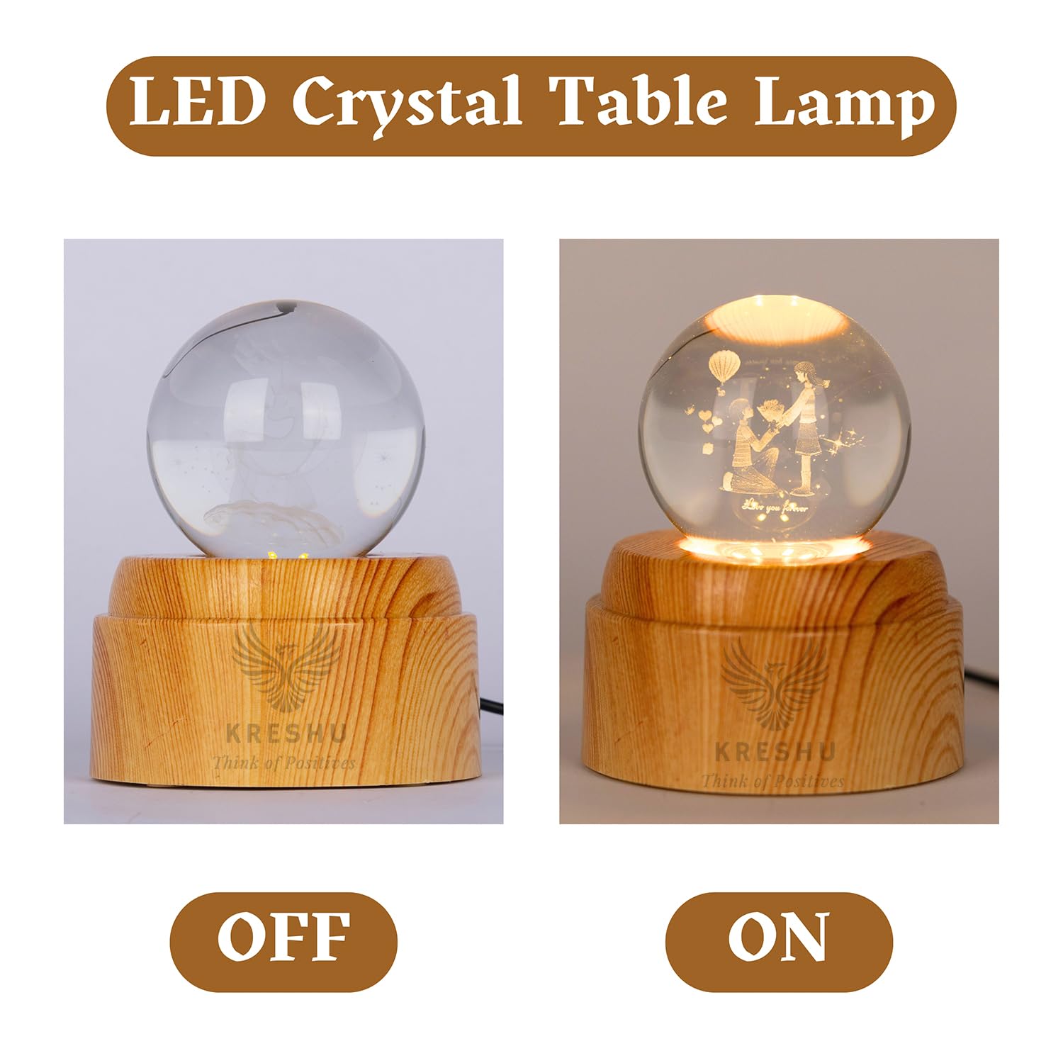 KRESHU 3D Crystal Rotating Night Light - LED Gift -4