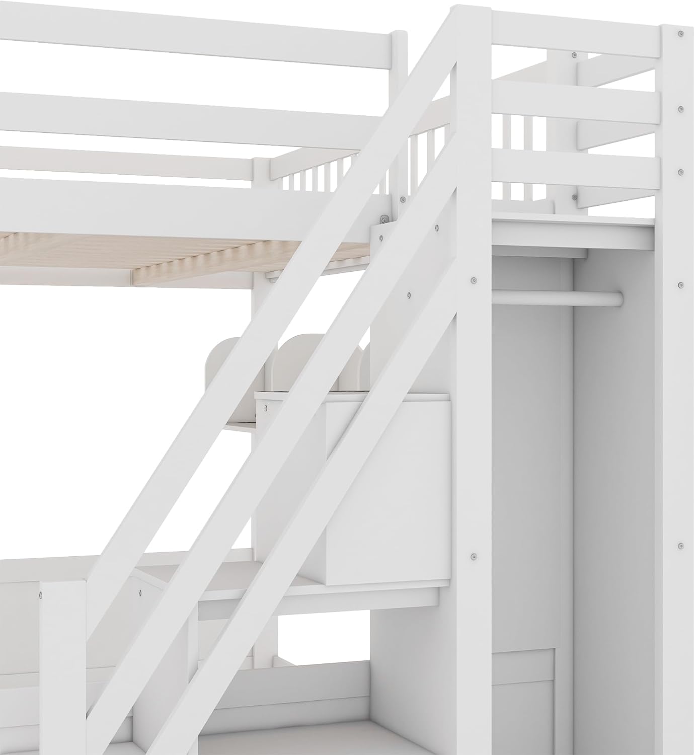 Close-up of the staircase with integrated wardrobe storage