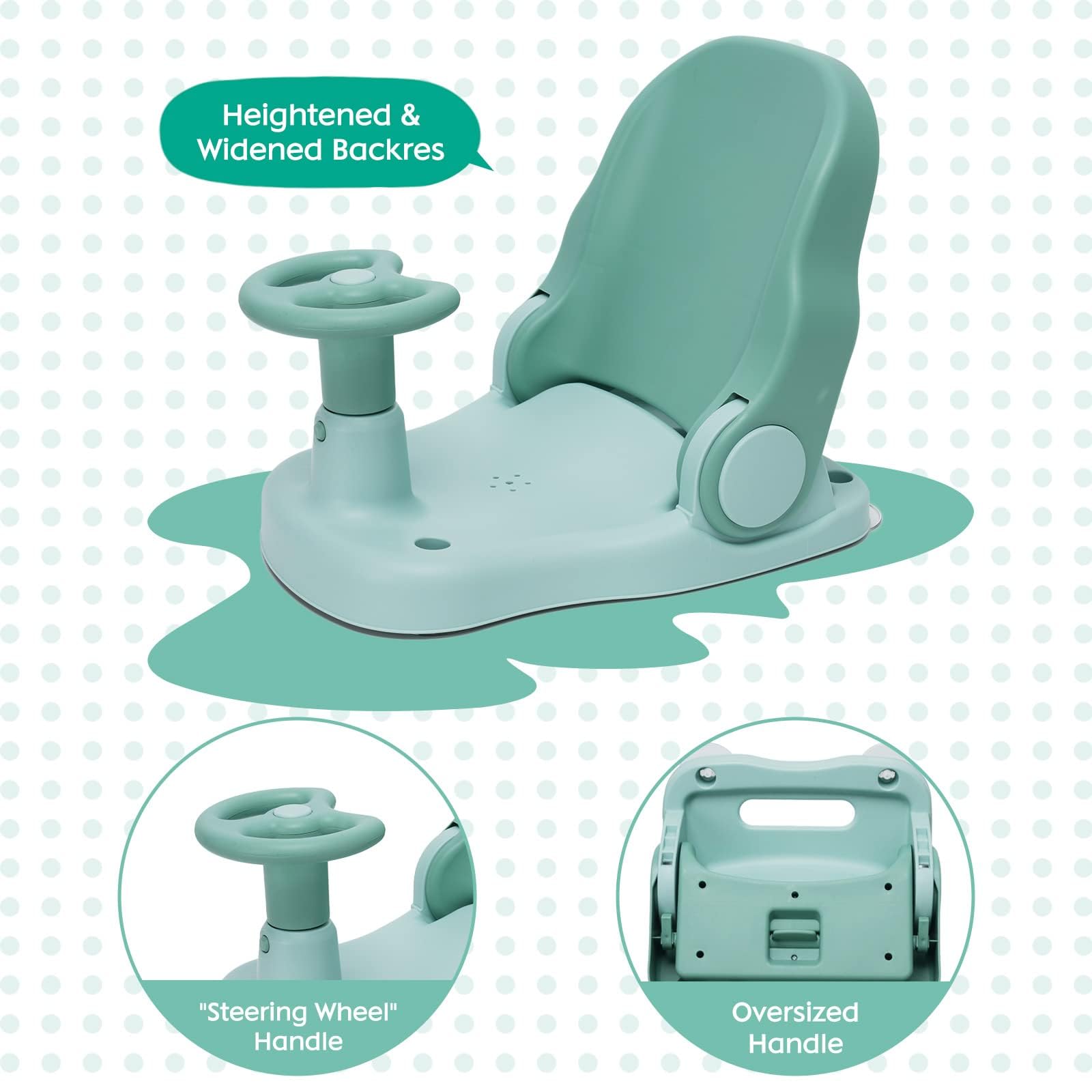 Siege de Bain pour Bebe de 6 à 24 Mois, Chaise de Bain avec Dossier Réglable et 4 Ventouses, Siege de Bain Pliable Antidérapant, Siege Baignoire Bebe, Ergonomique Siège de Douche pour Bébé