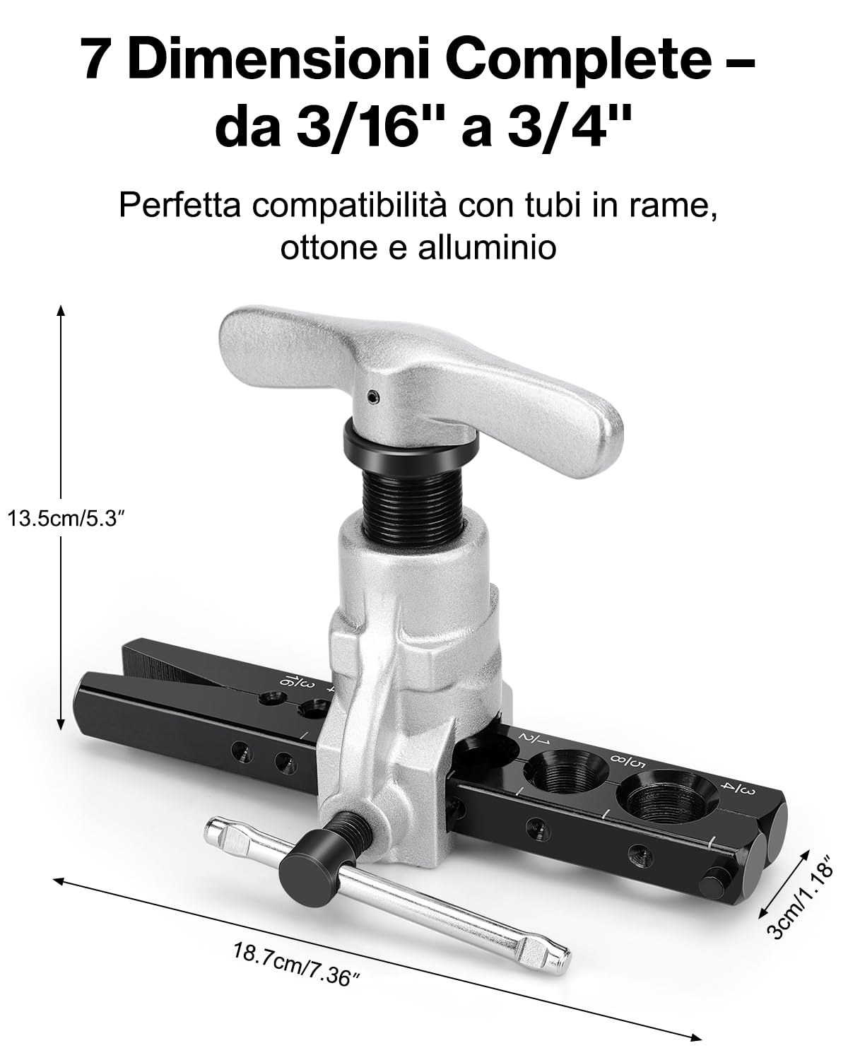 Cartellatrice per Tubi in Rame 3/16"-3/4" Svasatura 45° Acciaio 45# Manico a T Scorrevole