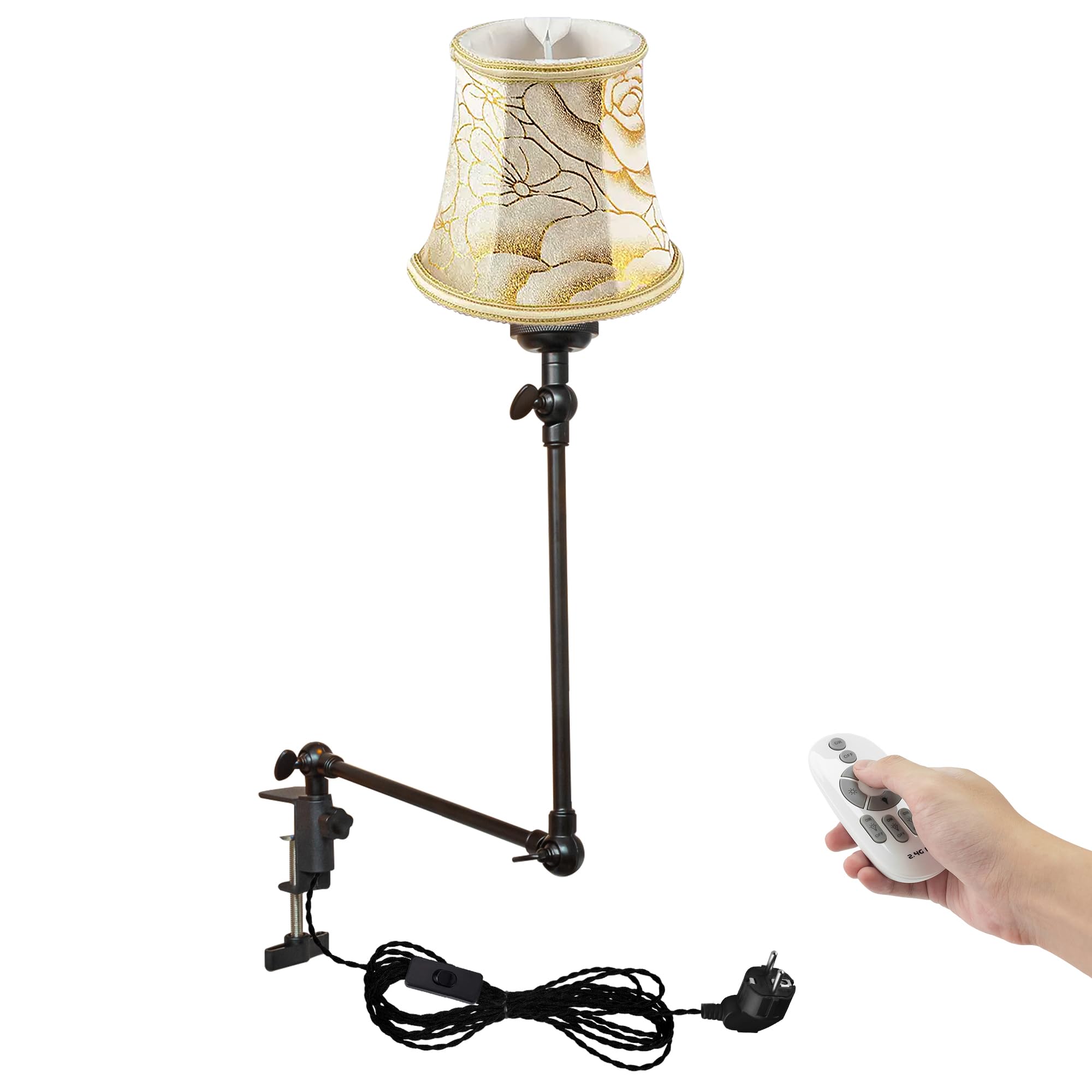 Klemmleuchte mit Fernsteuerung,1 Packung Leselampe mit 2,5 m Kabel, Dimmbar Nachttischlampe,Augenpflege Schreibtischlampe für Büro Heimgebrauch, E27 Lampenhalterung - DZ0332/10