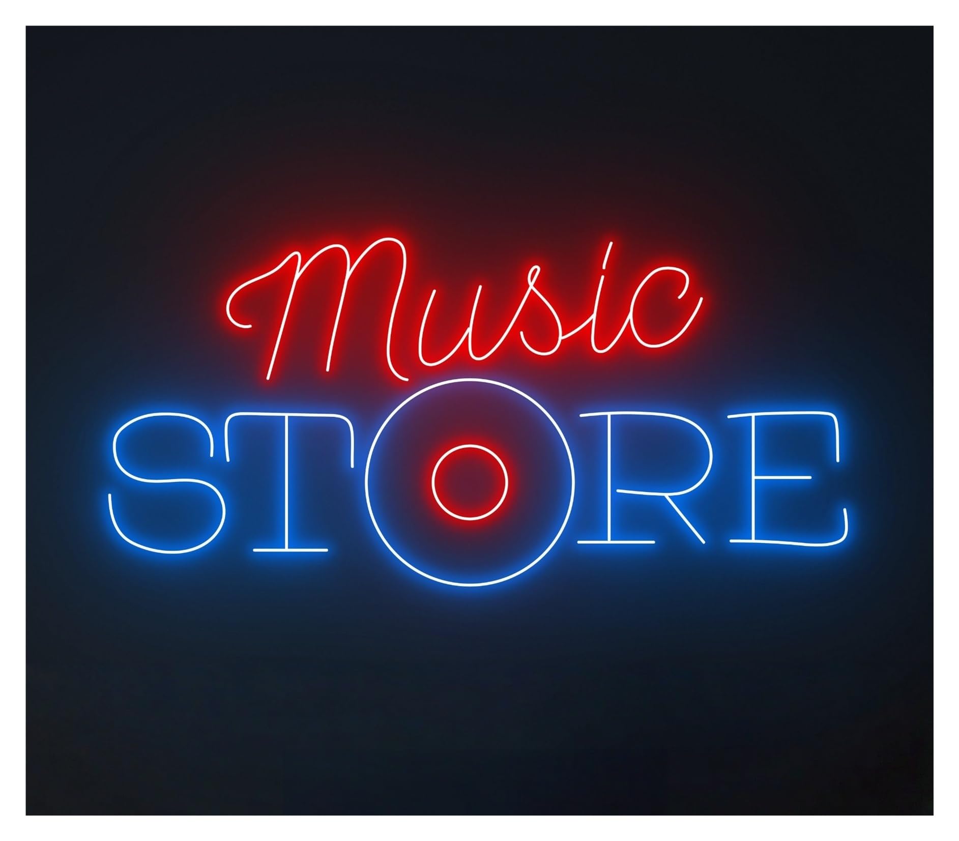 Wiszące neony artystyczne "Music Store"Neonowe Światło, Odtwarzacz Płyt Gramofonowych, Studio, Dekoracja Ścienna, Pokój Gier, Sypialnia, Bar, Salon, Przyjęcie Urodzinowe, 48cm