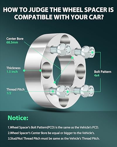Miniatura 3 de SCITOO 4 adaptadores espaciadores de rueda de 0.157x4.000 in 1.5 pulgadas 4x4 4 orejetas 2.697 in 12 pulgadas pernos para EZ GO EZGO Club Car para