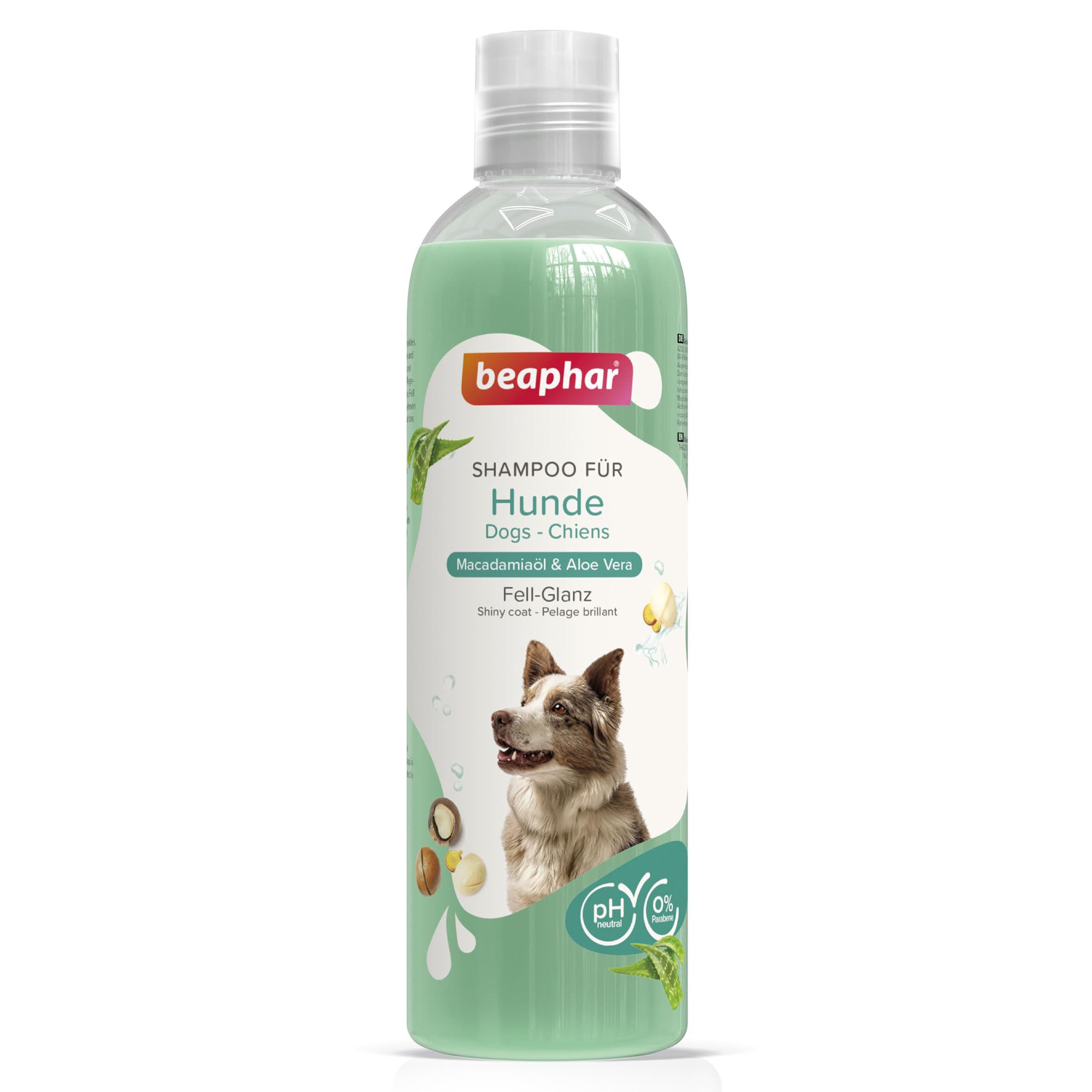 BEAPHAR - Hundeshampoo Fell-Glanz Für Hunde Aller Rassen - Hautfreundlich - Mit Macadamiaöl Und Aloe Vera - 0% Parabene - Frischer Duft - Vegan - 250 ml