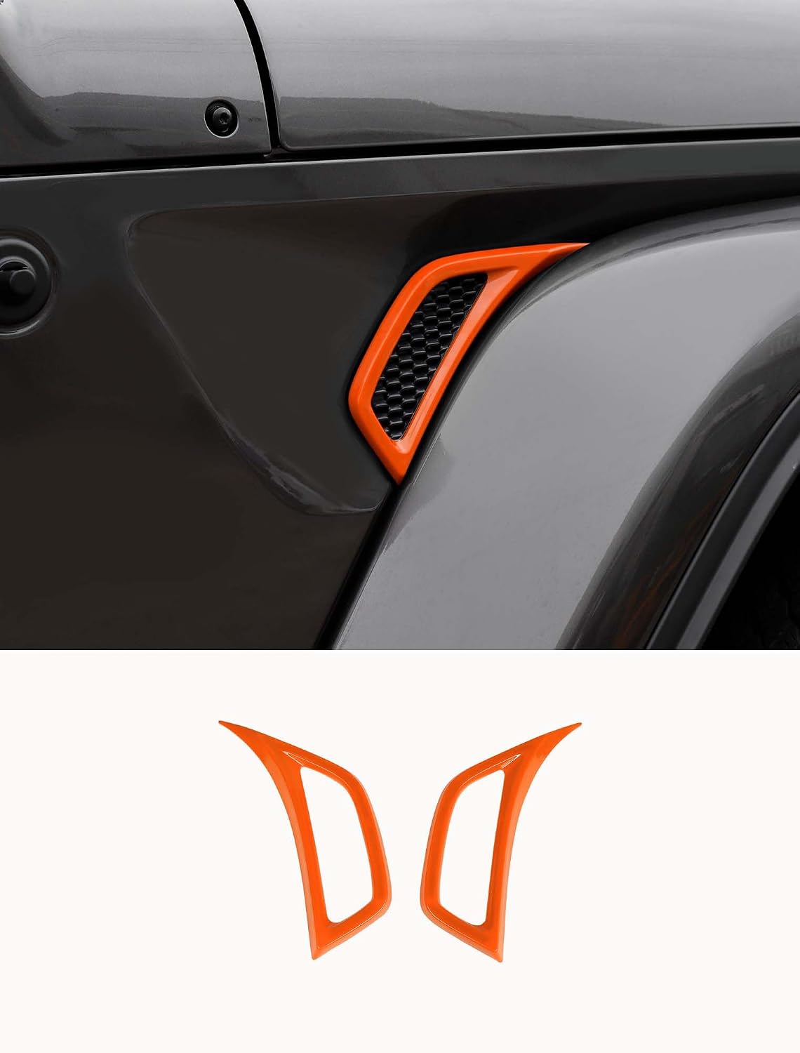 Savadicar 2-Piece Orange Fender Side Vent Accent Trim for Jeep Wrangler JL JLU 4xe & Gladiator JT 2018-Present – Exterior Decorative Upgrade Accessories