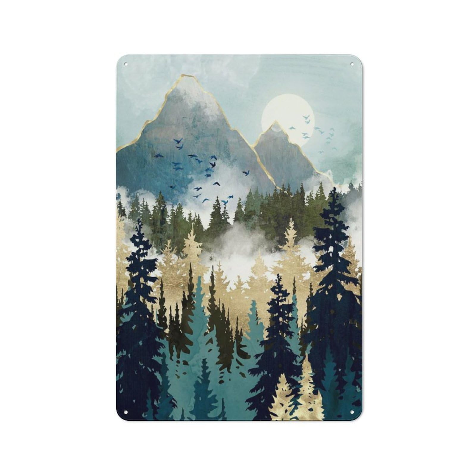 Junmoney Style-12 Workshop Style Misty Pines Decorative Metal Plaque 30X20cm, Workshop Wall Decor For Garage, Hobby Room, Office Or Man Cave