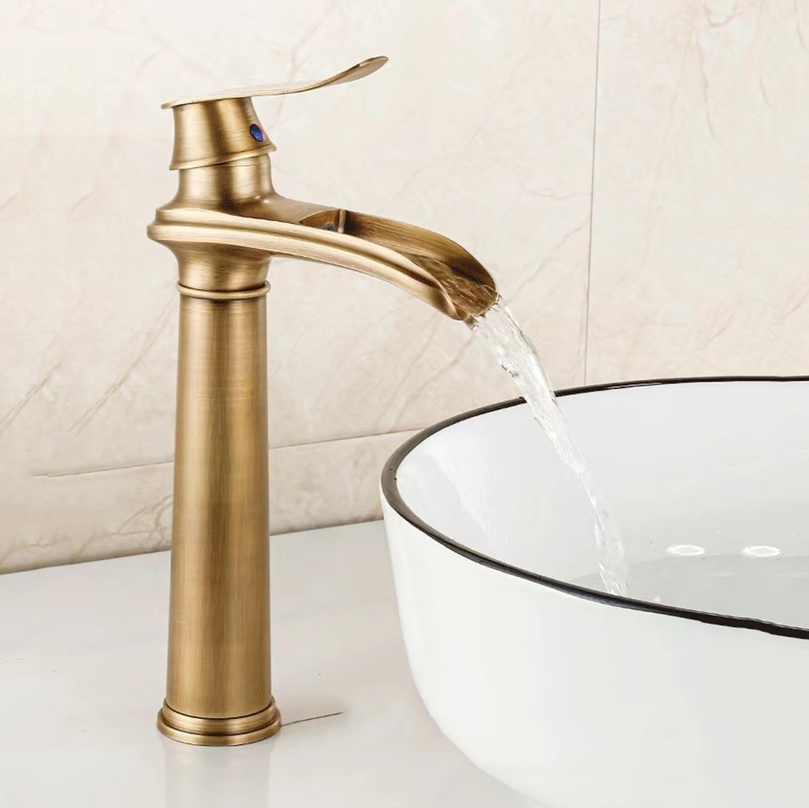 Grifo de Cascada Alto de latón Antiguo para el Fregadero del Cuarto de baño - Vintage High Rise Laboso Mezclador Tap Diseño Elegante para baños Modernos y con Estilo