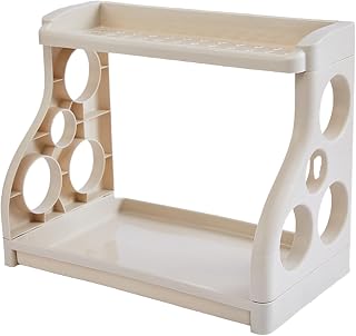 Double-layer Kitchen Storage Rack Plastic with Many Partitions Beige