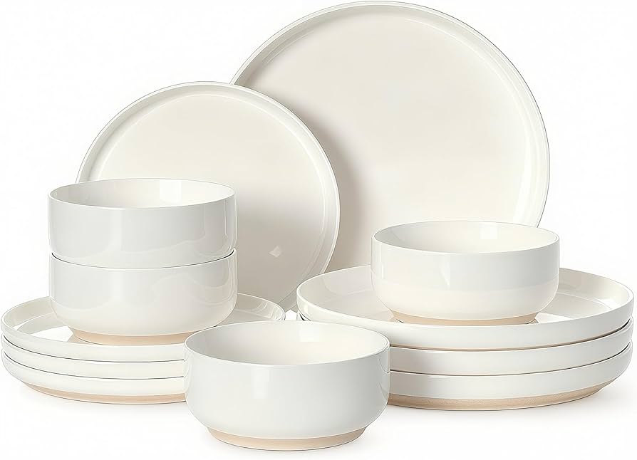 Plates and Bowls Sets, Dinnerware Sets for 4, 12 Pieces Scratch Resistant Dishware Dishes Set, Ceramic Kitchen Dinner Set, Porcelain & Microwave and Dishwasher Safe, Cream White