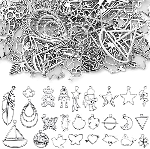 Sureio 100 Pcs Open Bezels for Resin Bezel Charms Pendant Assorted Hollow Bezel Pendants for Jewelry Making Earring Necklace Casting Flower Frame Pendant DIY Crafts Resin Jewelry Moulds