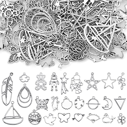 Sureio 100 Pcs Open Bezels For Resin Bezel Charms Pendant Assorted Hollow Bezel Pendants For Jewelry Making Earring Necklace Casting Flower Frame Pendant Diy Crafts Resin Jewelry Moulds #TOP2