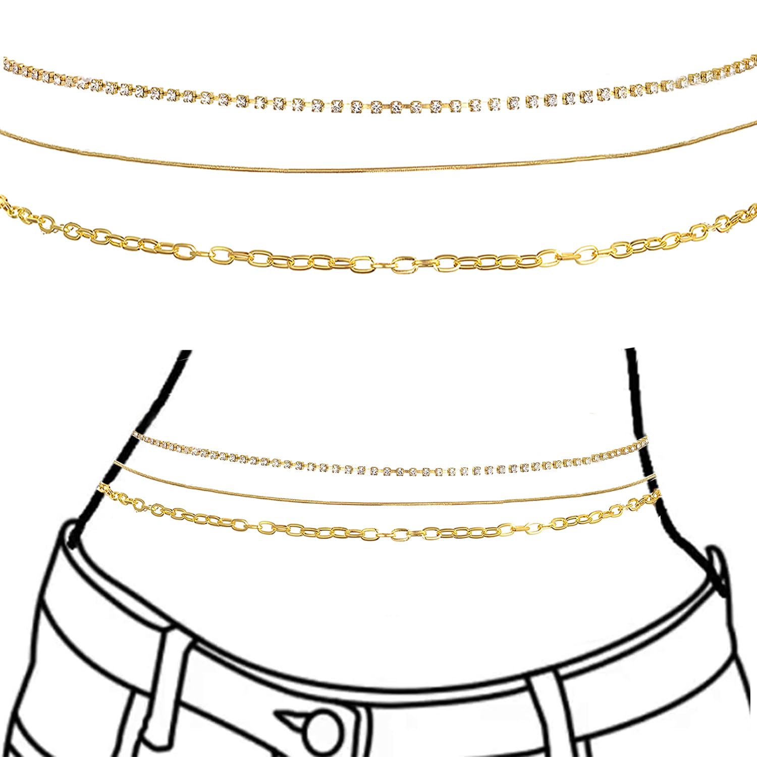 VAMAFASHIONS 14K Gold Plated Adjustable Multipurpose Neck, Wrist, Ankle Chain Waist Hip Belly Chain Kamarband Body Beads Chains Kamar karddhani Kamar bandh Saree Vaddanam for Girls & Women