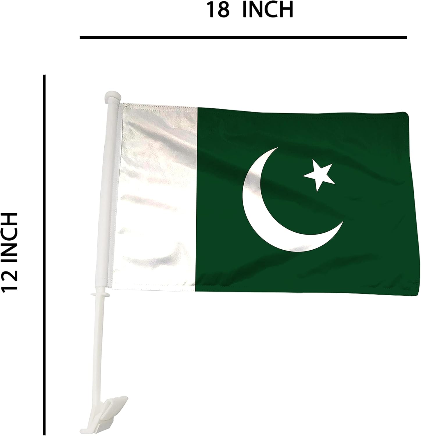 Pakistan Car Flag Window Clip Flag 18” X 12” Including Poles for Patriotic, Sports Events, Parades (Premium - Double Side Printing, Single)