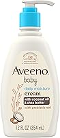 Aveeno Baby Daily Moisturizing Cream with Prebiotic Oat, Coconut Oil & Shea Butter - 24HR Hydration for Sensitive Skin, 12 fl oz