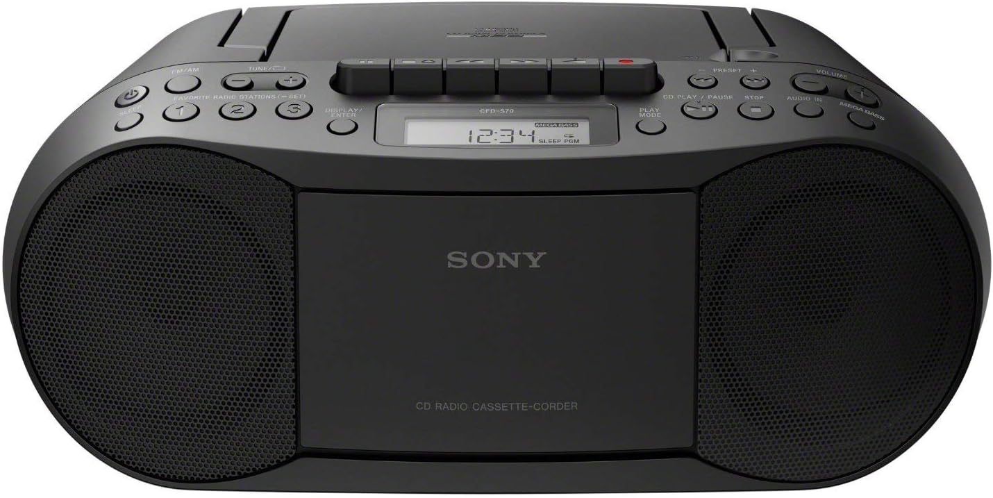 Black Friday - 70% OFF Sony CFDS70 Stereo CD/Cassette Boombox Home Audio Radio (Black) with 6 Stamina C-Batteries Bundle (2 Items)
