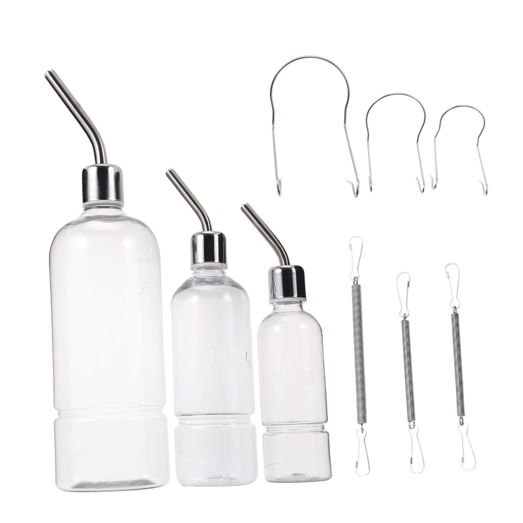 FONDOTIN 3-Piece Pet Stainless Steel Drinking Fountain Rodent Water Bottle for Rabbit Hamster Guinea Pig Cage Water Feeder