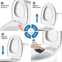 Vista 4 de MUU Asiento de inodoro, cierre lento, asiento de inodoro blanco resistente con topes de asiento antideslizantes, fácil de instalar y limpiar