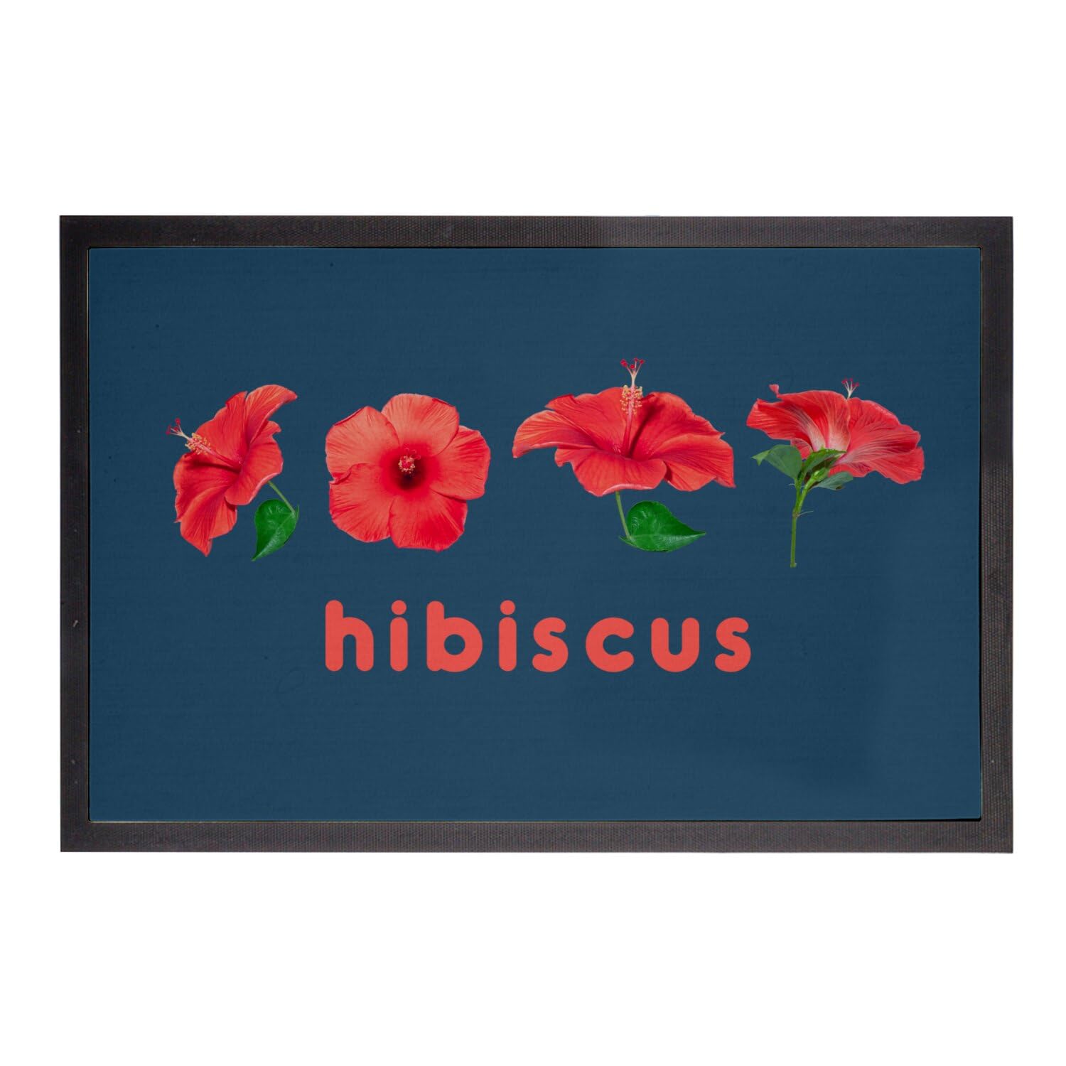 Paillasson bleu motif hibiscus rouge un accueil plein d'amour et de chic