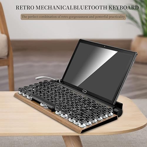 Miniatura 2 de Teclado mecánico de 83 teclas - Teclado inalámbrico con Bluetooth para juegos retro, interruptor azul anti-fantasma (madera)