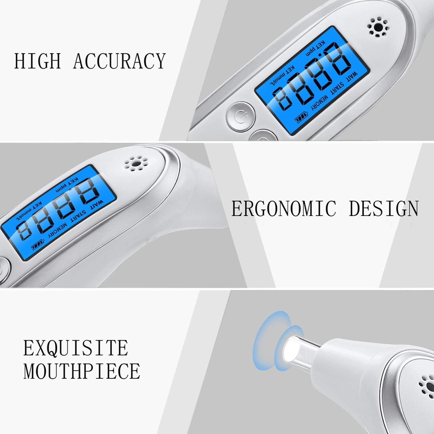 Ketone Breath Meter mit Mundstück, nicht-invasiver Ketose Atemtester ohne Blut oder Urin, sichere Atemmessung für zuverlässige Kontrolle des Ketoselevels, ideal für Keto Diät, Fasten, Low Carb