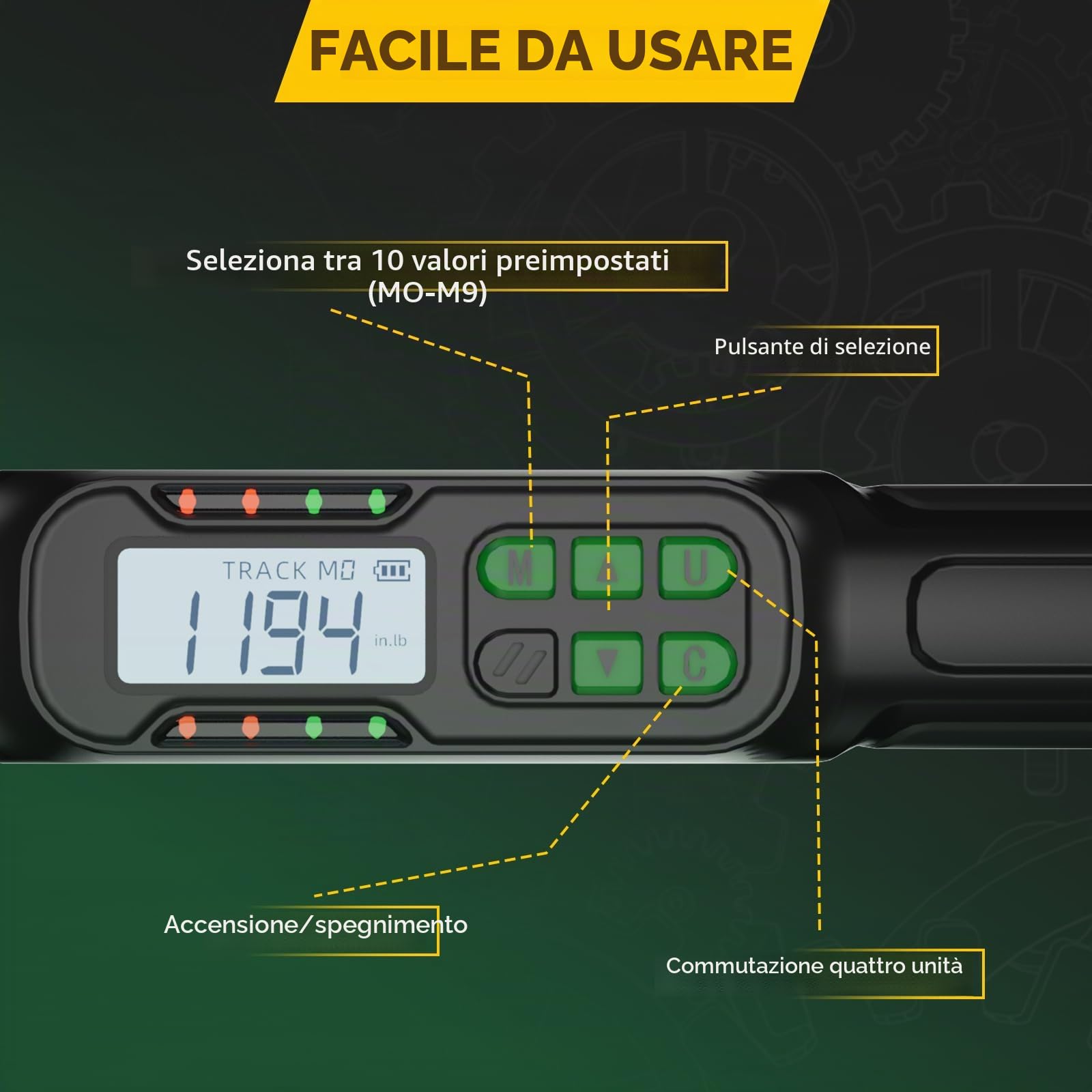 Chiave Dinamometrica Digitale 1/2", 6.8-135 Nm Chiave Dinamometrica Digitale con Cicalino e Notifica Flash LED, Alta Precisione ± 2% per Bici da Strada e da Montagna, Moto