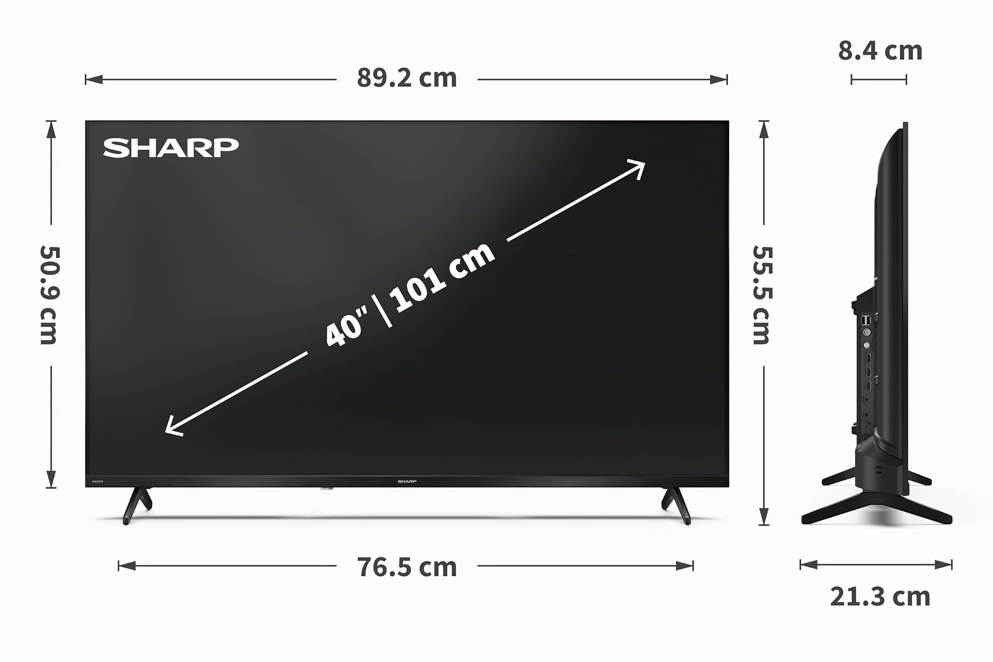 Sharp 40HF3365E - Google TV, 40" FHD, Frameless, 60Hz, QLED, Google Assistant con microfono, Chromecast,Bluetooth, Sonido 2x8W, HDMIx3, USBx2, Color Negro