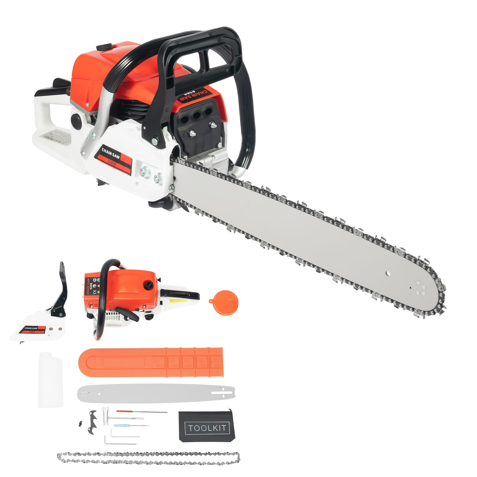Benzyna piła łańcuchowa 20", 52 cm³, 7500 obr./min, zestaw 5200, 2-suwowa piła łańcuchowa, piła spalinowa, ręczna piła łańcuchowa spalinowa, nadaje się do ranczo, gospodarstw rolnych itp