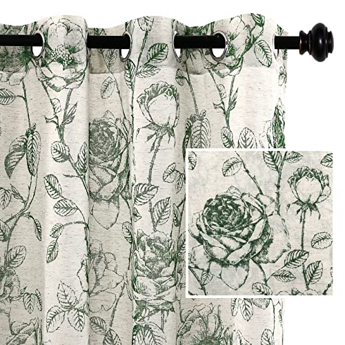 H.VERSAILTEX Boho Floral Linen Curtains, Semi Sheer Light Filtering Curtains, Drapes 96 Inch Length...