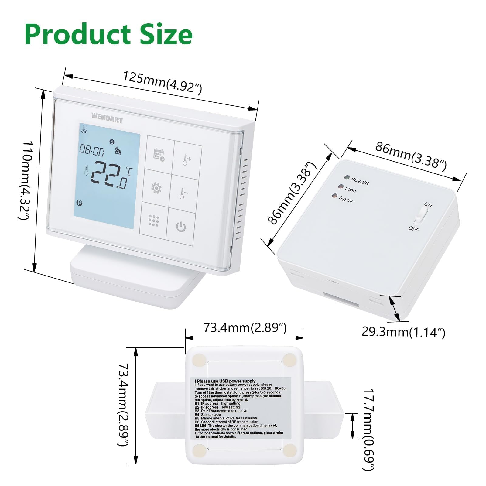 Wengart Termostato wireless WG010RF, funzionamento a batteria con ricevitore, programmazione settimanale, nessun cablaggio necessario, compatibile con riscaldamento a pavimento/caldaia, bianco