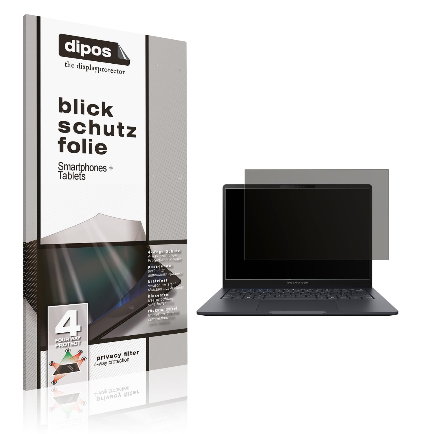 dipos Blickschutzfolie für Asus ExpertBook B5 B5605 | Displayschutz matt mit 4-Wege Sichtschutz-Effekt, Privacy Filter, passt perfekt, kratzfest, blasenfrei, selbstklebend