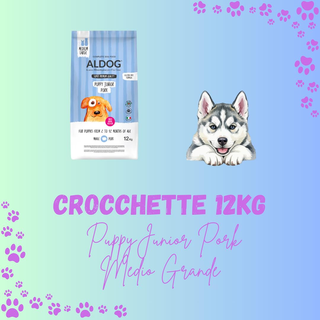 Pienso monoproteico para perros y cachorros, alimento para perros cachorros de todas las tallas y razas, N. Puppy-Junior Pork pienso medio/grande, 1 paquete de 12 kg, 1 x 12 kg.