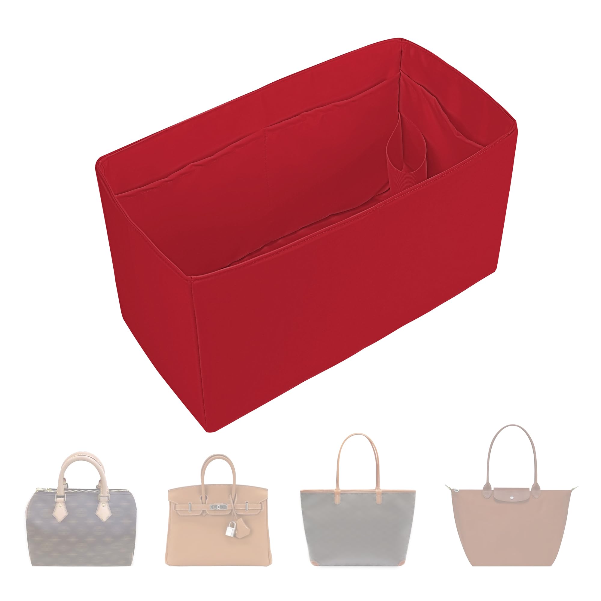 Taschenorganizer.HandtaschenOrganizer.MultiTaschenDesign,faltbar,handgefertigt aus Nylon und Satin,seidig und glatt,kann für viele Taschen verwendet werden(XL-Rouge moyen)
