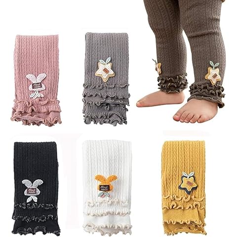 BGMINGYI Pack of 5 Baby Girls Leggings Tights Ruffle Footless Pantyhose Toddler Cable Knit Cotton Long Pants Stockings (M(1-3T), Dark Pink, Dark Grey, Black, White, Ginger) Cover