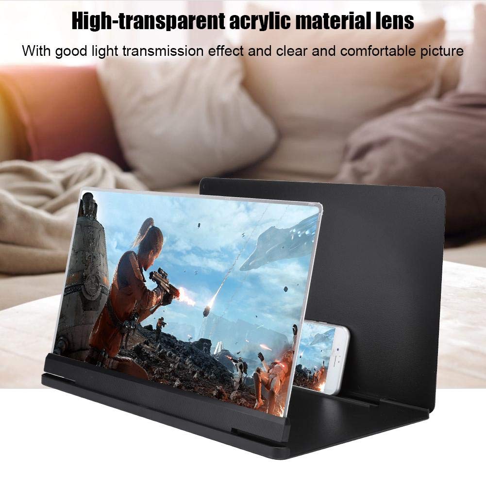 Topiky Lupa de proyección de Pantalla de teléfono de 14 Pulgadas, portátil 3D Video HD Proyector de Pantalla Universal para teléfono Inteligente Amplificador ampliado Amplificador Soporte(Negro)